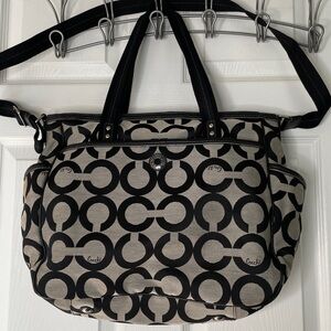 Coach Signature Logo Print Canvas with Leather Trim Diaper Bag